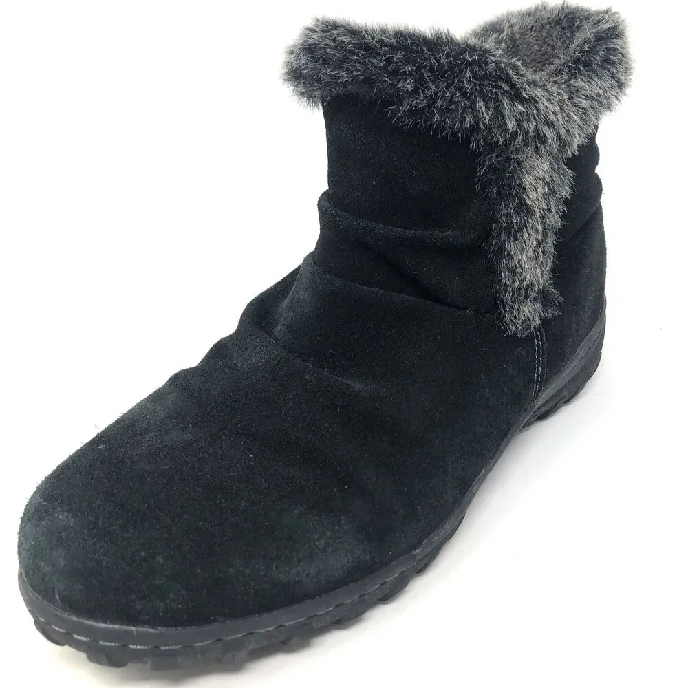 Khombu Bonnie Suede All Weather Ankle Boots Womens 10 Black Faux Fur Shearling